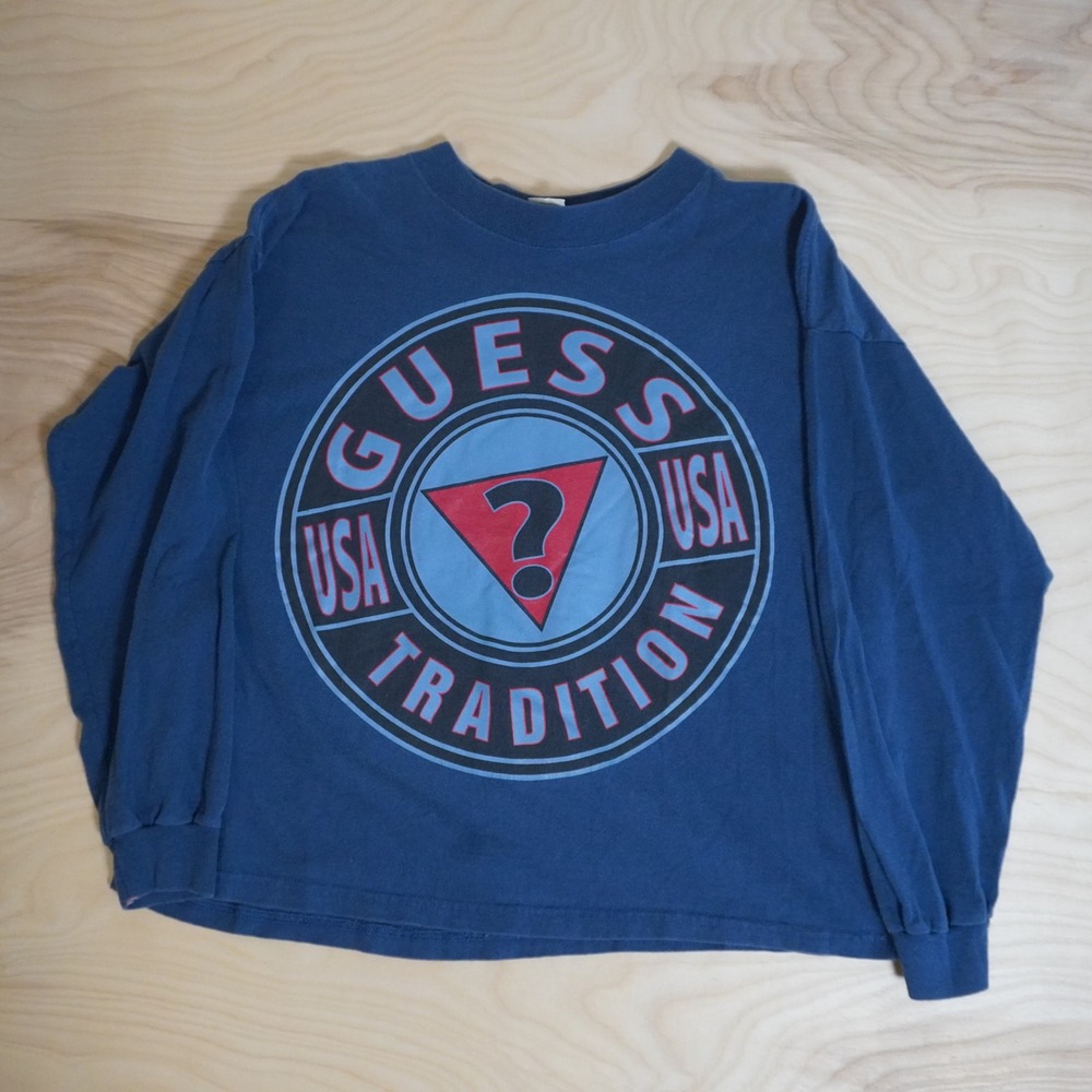 Vintage Guess USA Tradition Long Sleeve T-Shirt Navy Blue Graphic Big USA